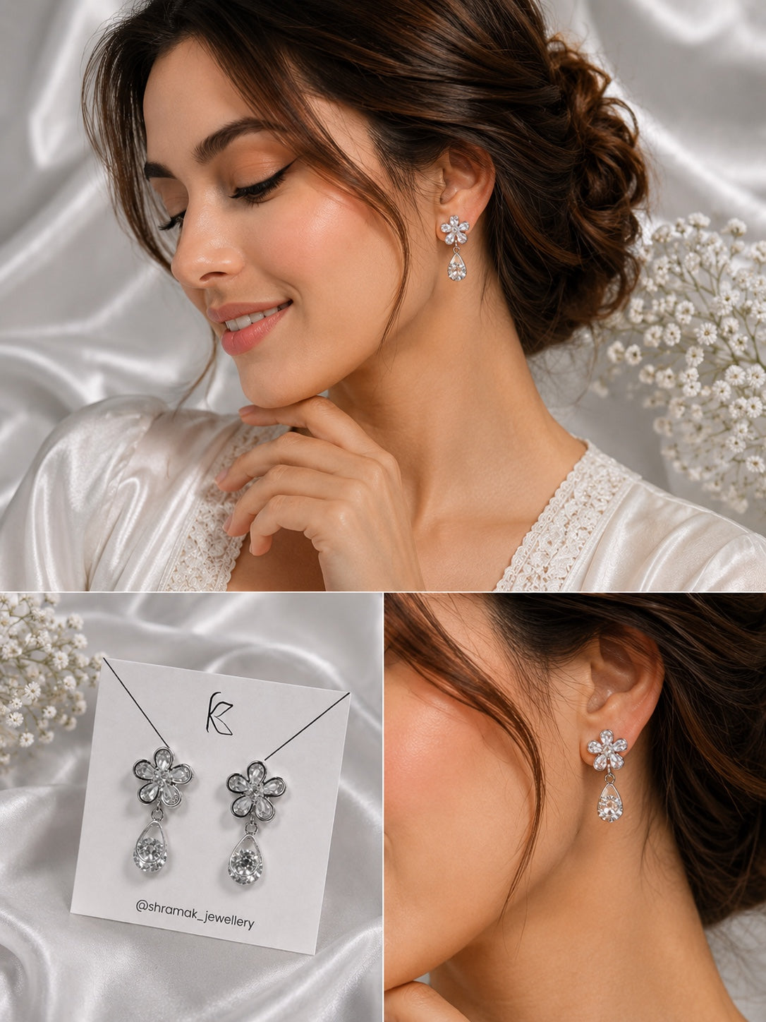 Floral Crystal Drop Earrings