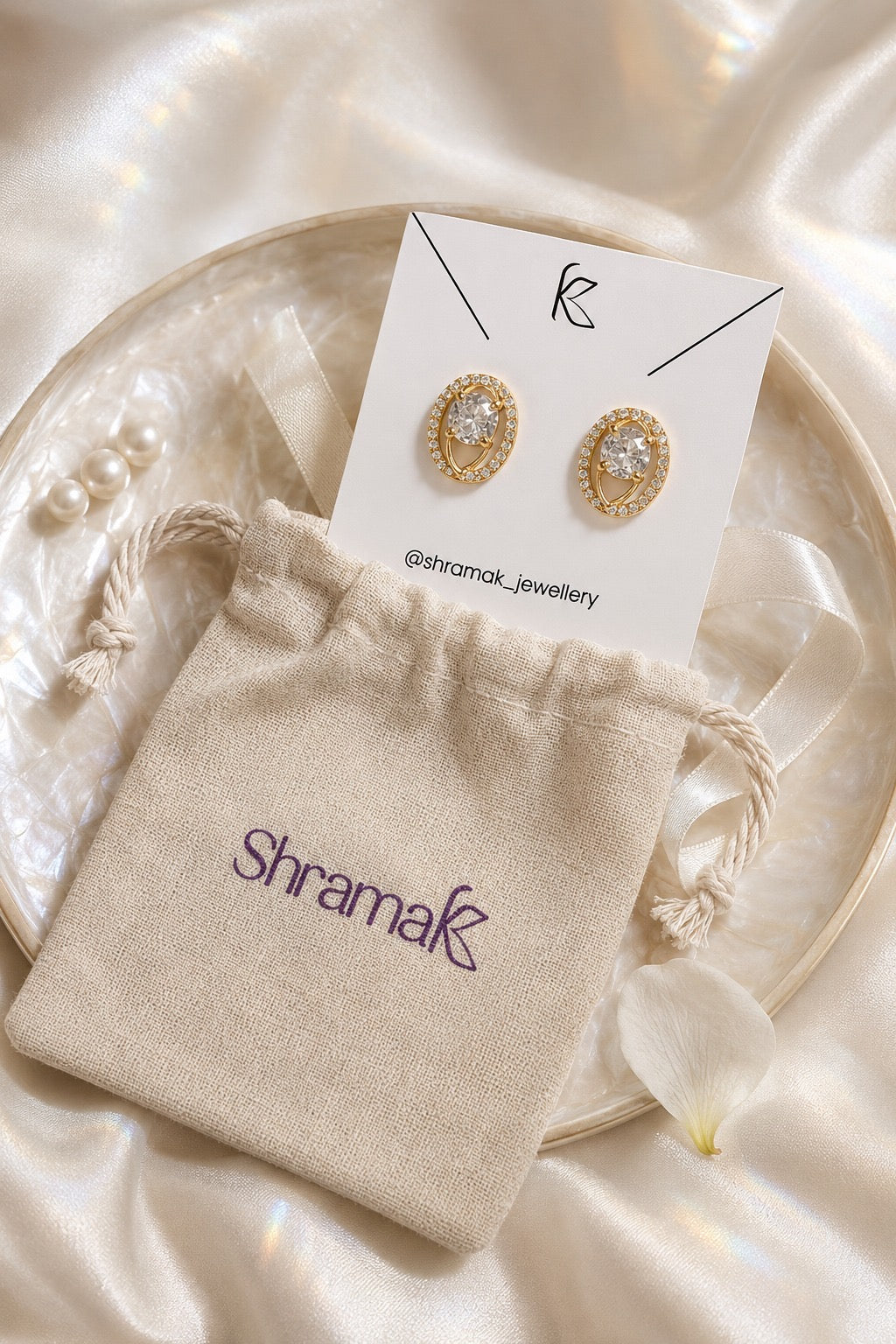 Gold-Tone Oval Crystal Stud Earrings