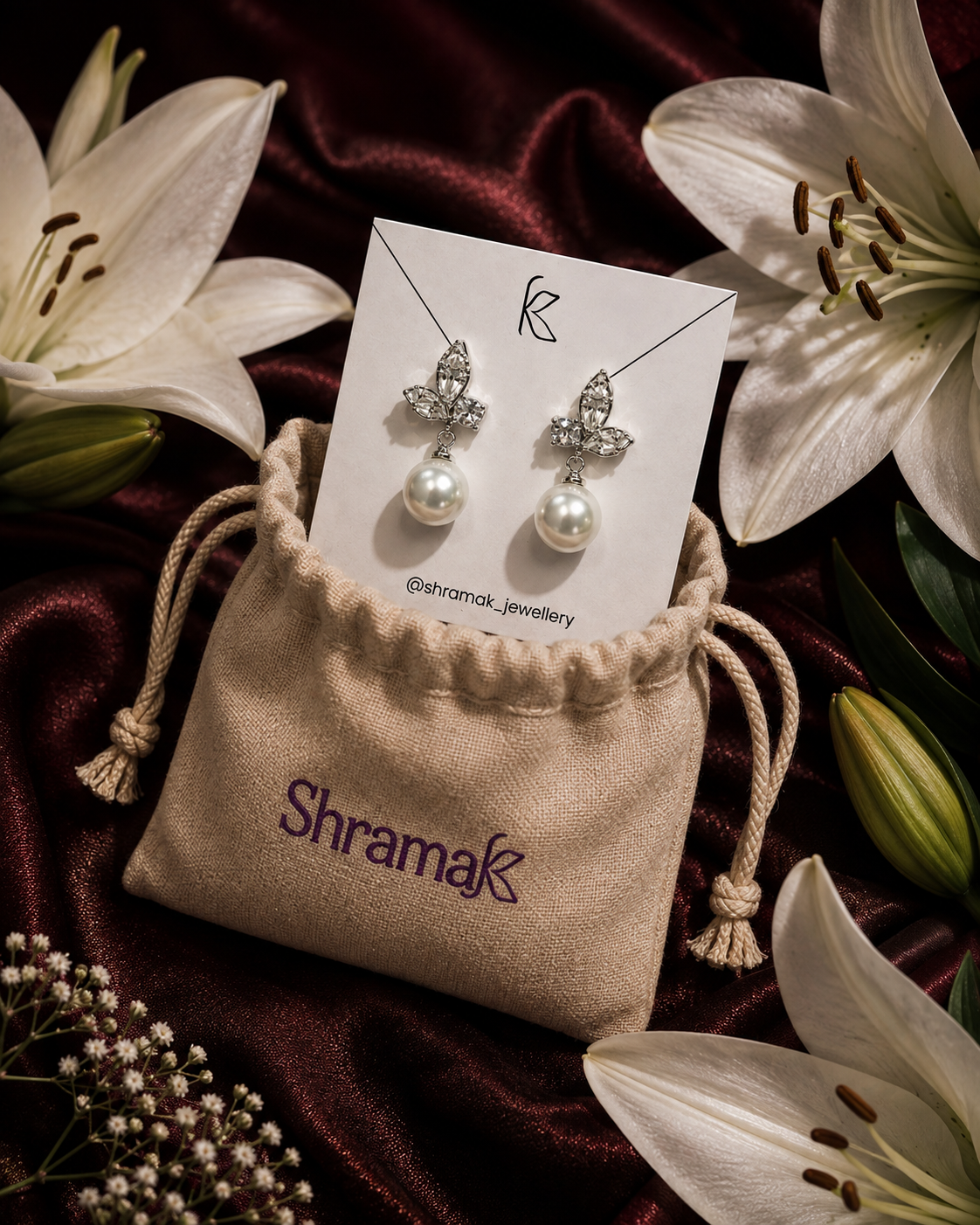 Silver-Tone Crystal Leaf Pearl Drop Earrings