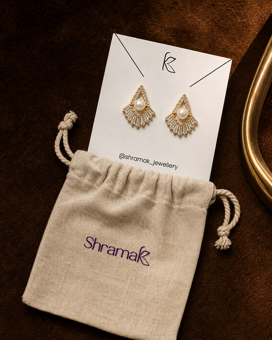 Gold-Tone Pearl & Baguette CZ Earrings