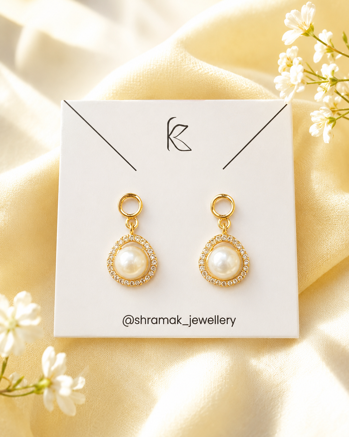 Gold-Tone Pearl & CZ Drop Earrings