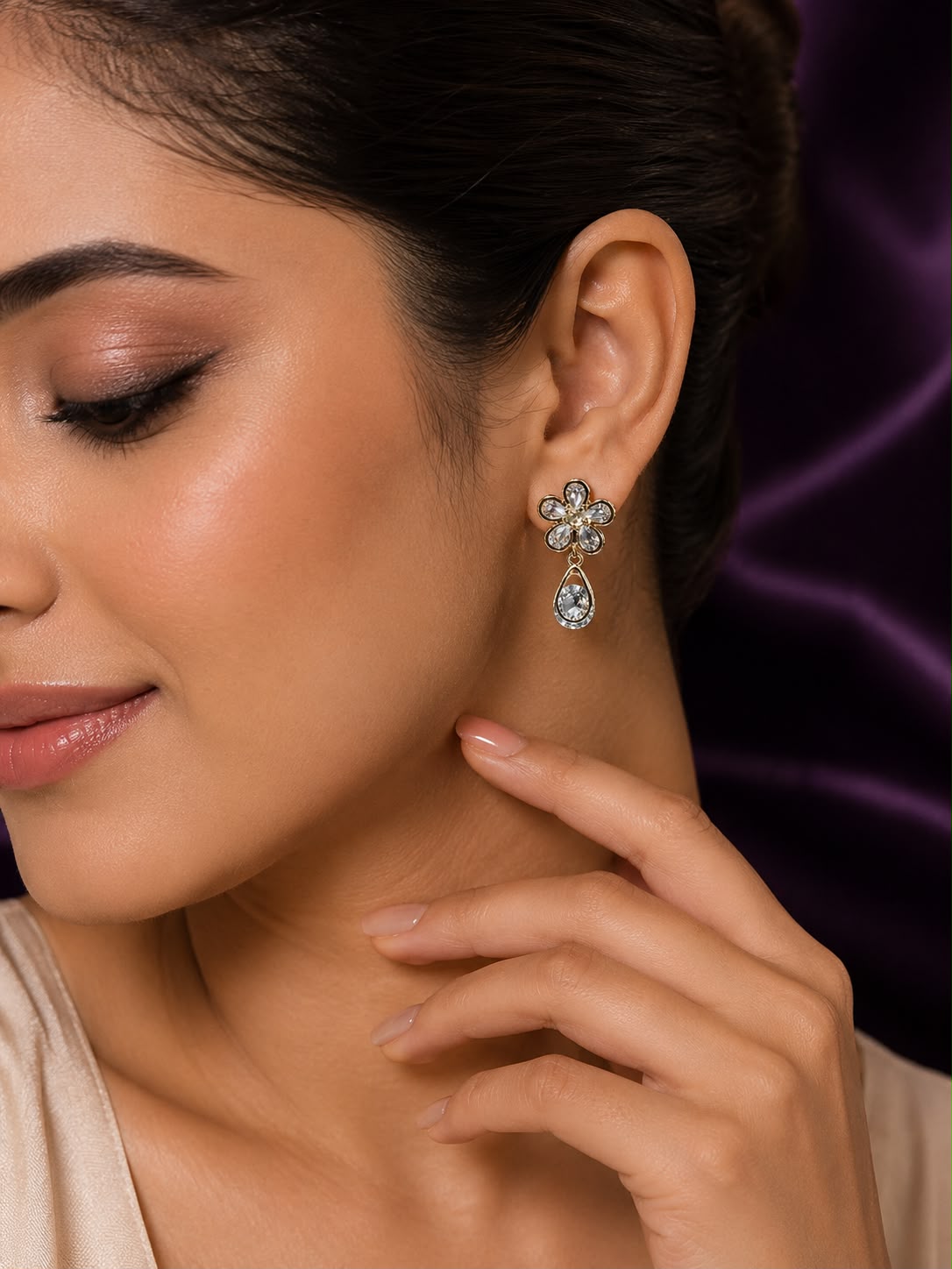 Floral Crystal Drop Earrings