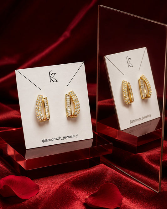 Gold-Tone Baguette CZ Crystal Statement Earrings