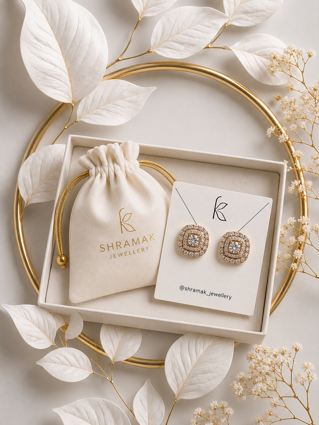 Gold-Tone Square Crystal Stud Earrings