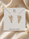 Gold-Tone Geometric Triangle Crystal Stud Earrings