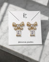 Gold-Tone Bow Crystal Drop Earrings