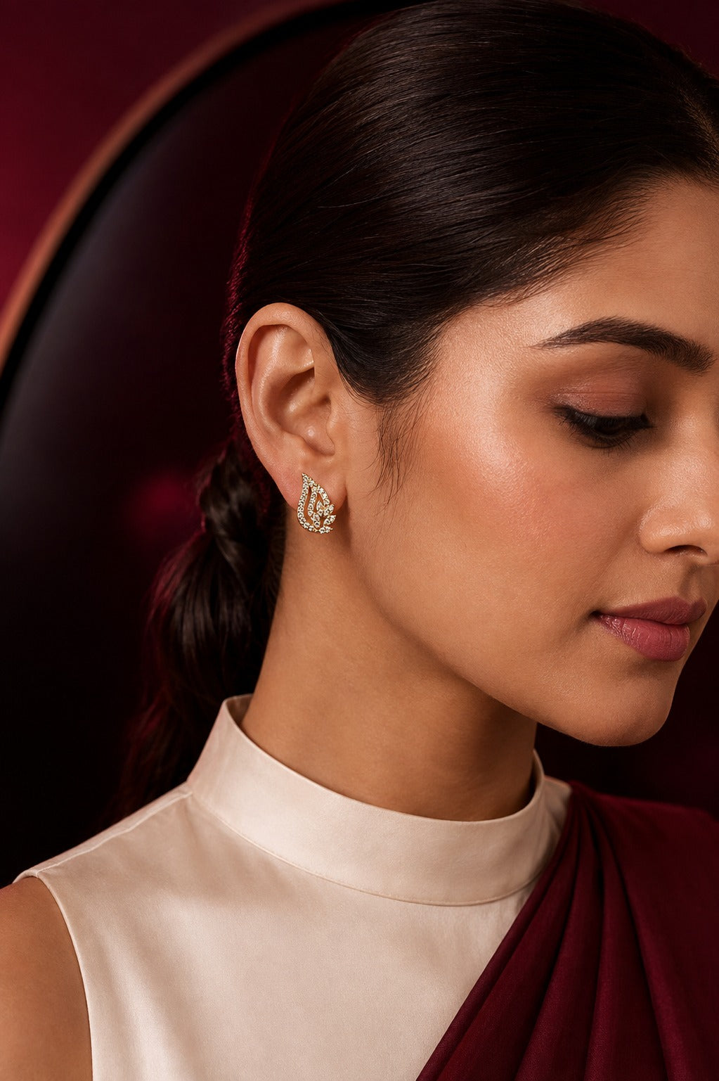 Gold-Tone Crystal Leaf Stud Earrings
