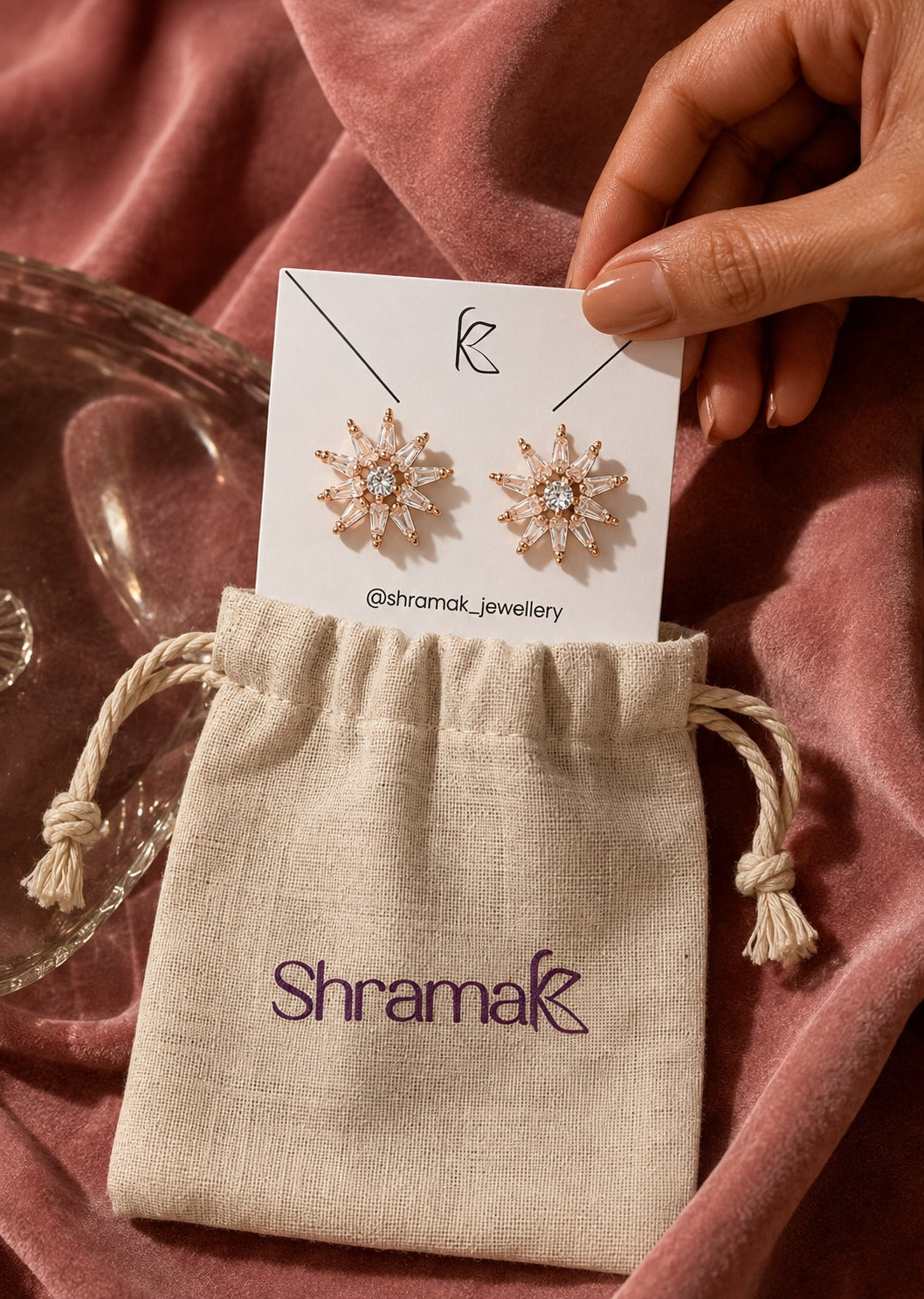 Rose-Gold Starburst Crystal Stud Earrings