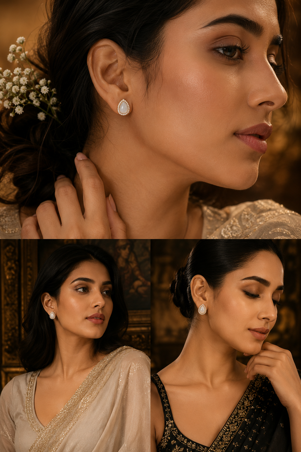 Gold-Tone Teardrop Crystal Stud Earrings