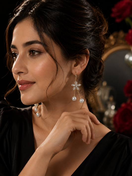 Floral Pearl Drop Earrings