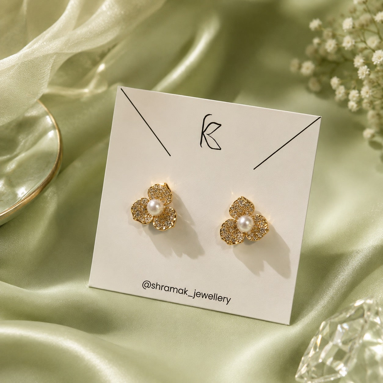 Pearl Blossom Crystal Stud Earrings