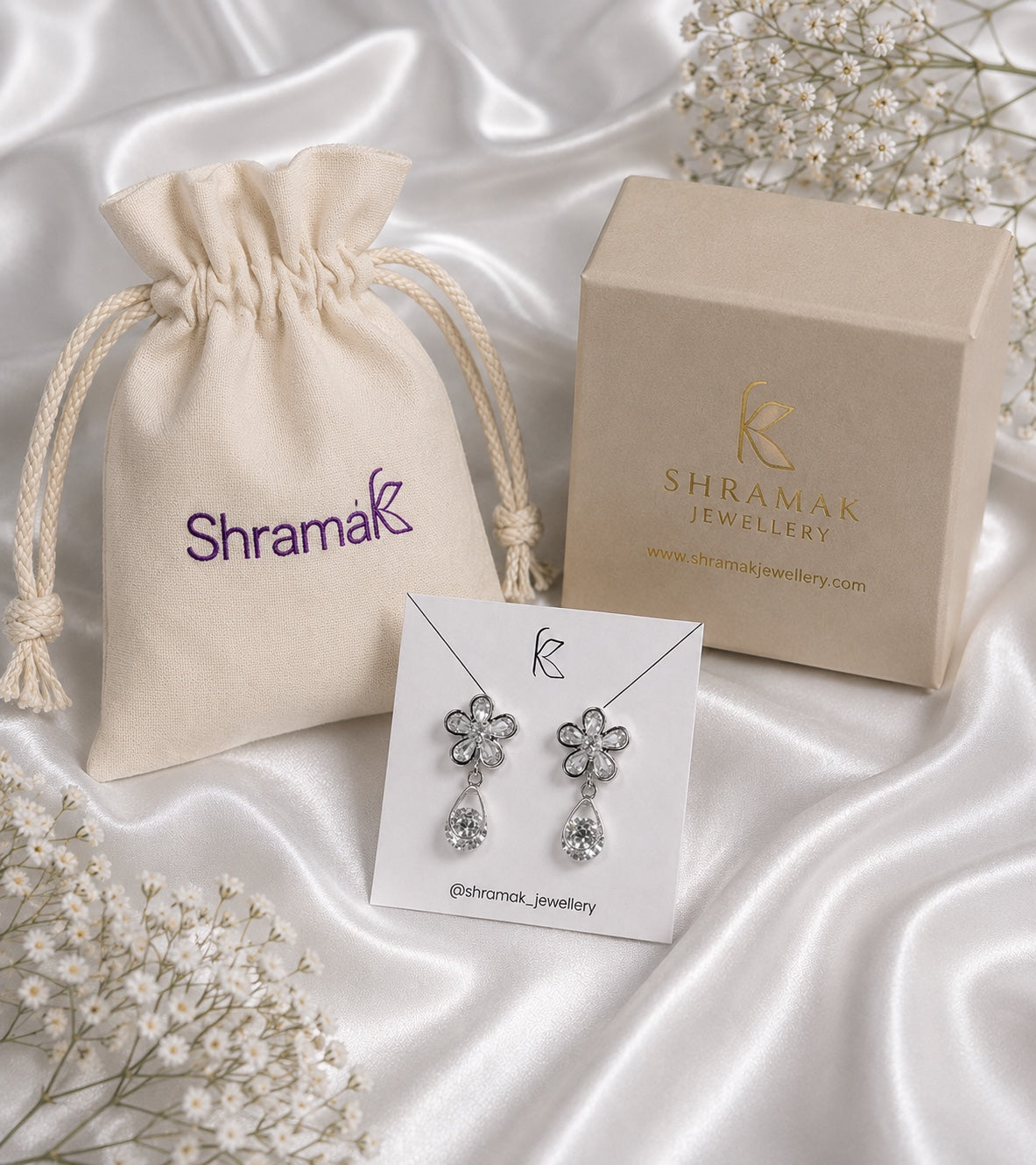 Floral Crystal Drop Earrings