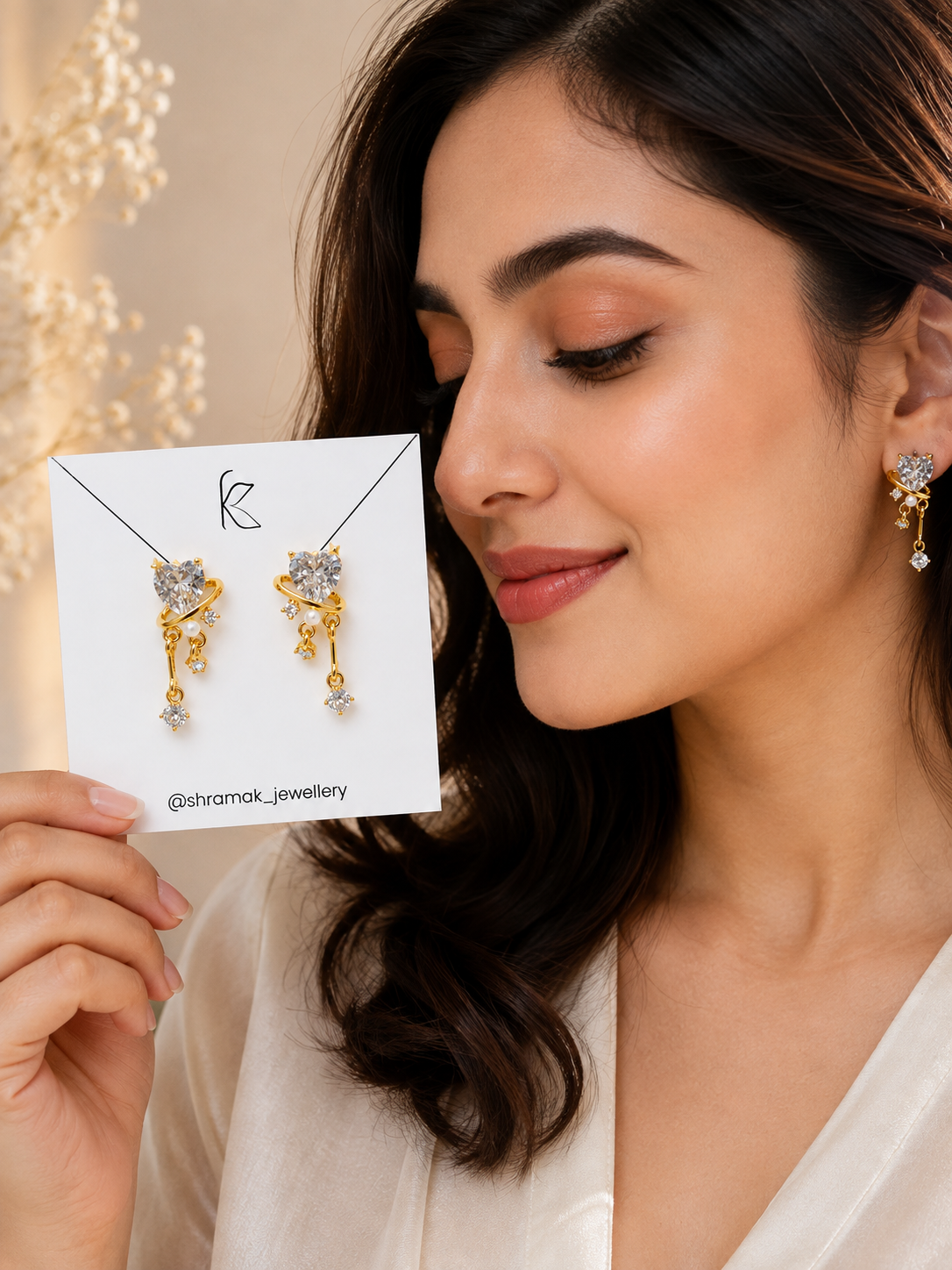 Heart Crystal Drop Earrings.