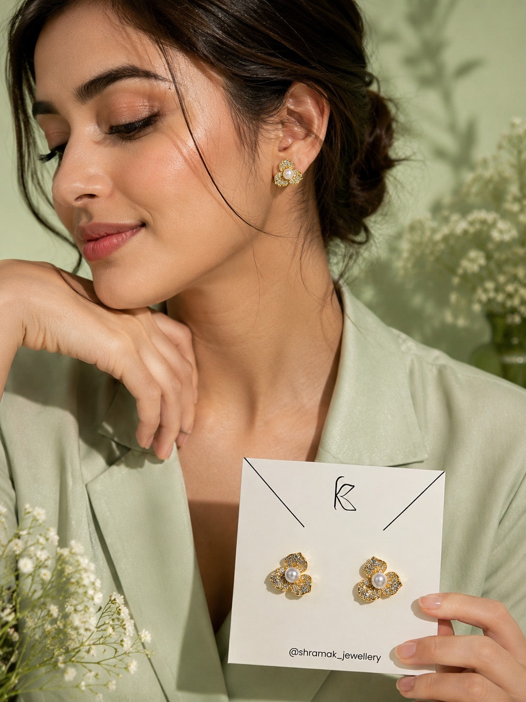 Pearl Blossom Crystal Stud Earrings