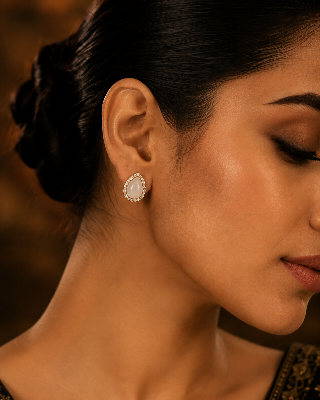 Gold-Tone Teardrop Crystal Stud Earrings