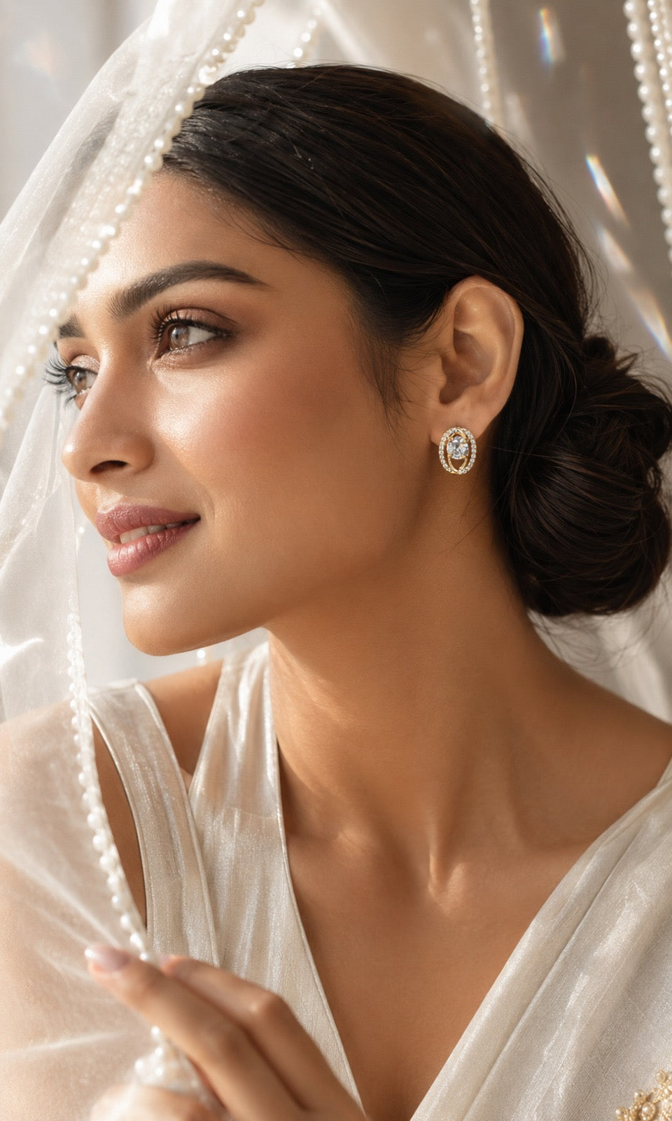 Gold-Tone Oval Crystal Stud Earrings