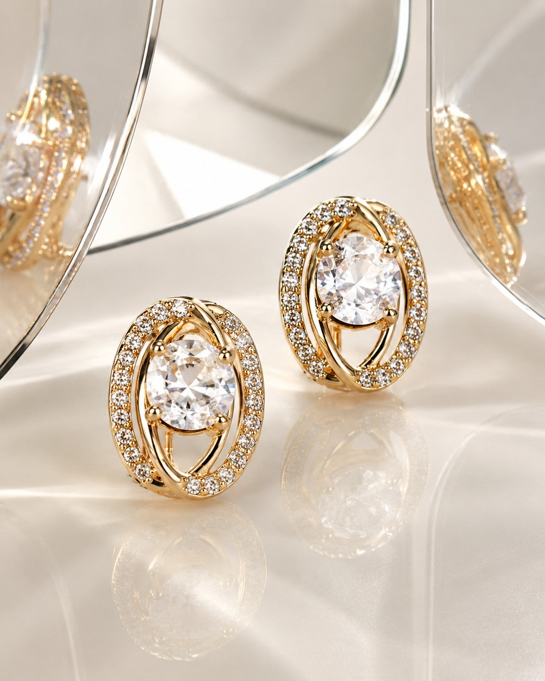 Gold-Tone Oval Crystal Stud Earrings