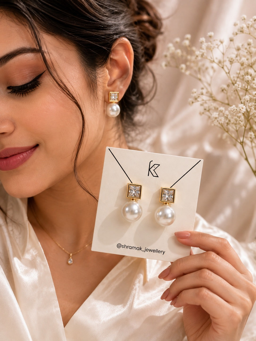 Pearl Luxe Crystal Stud Earrings.
