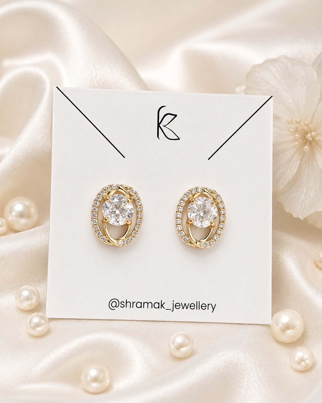 Gold-Tone Oval Crystal Stud Earrings