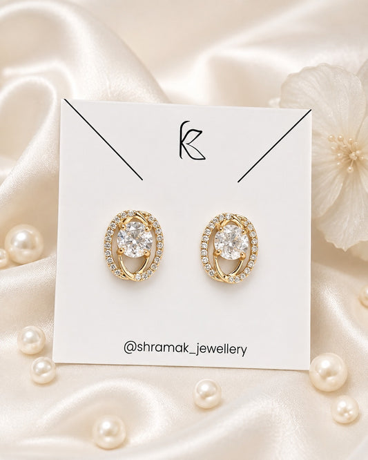 Gold-Tone Oval Crystal Stud Earrings