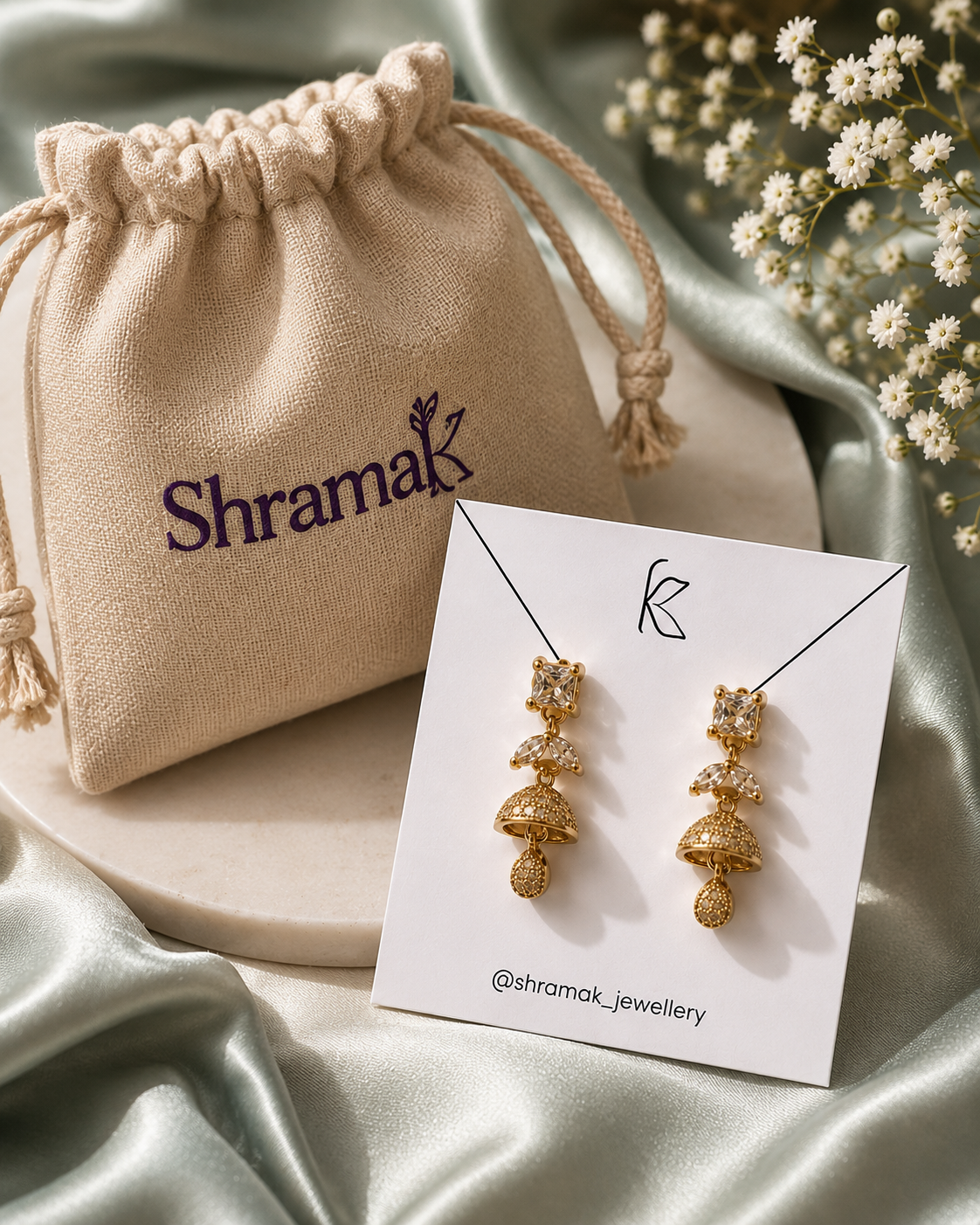 Gold-Tone Crystal Jhumka Drop Earrings