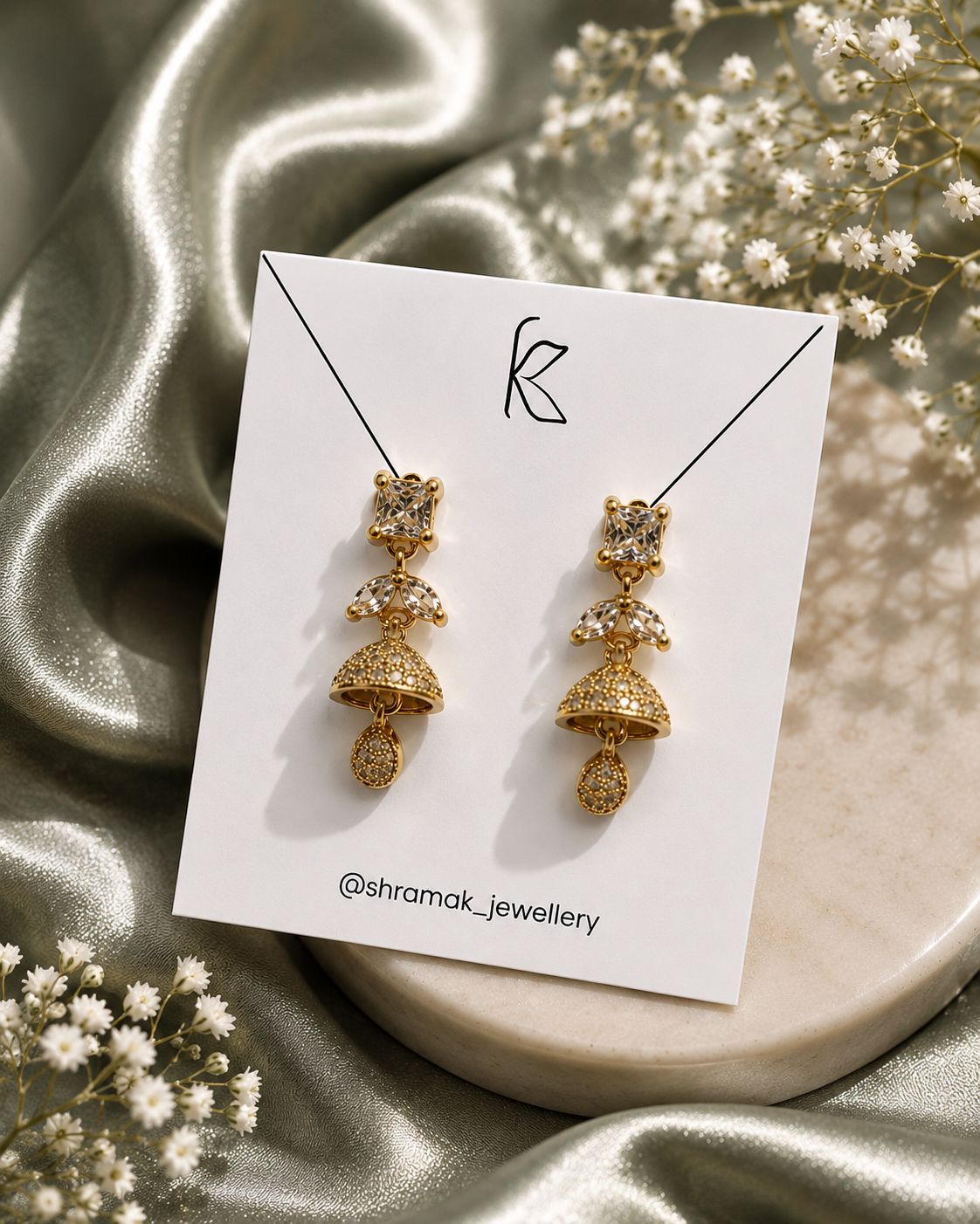 Gold-Tone Crystal Jhumka Drop Earrings