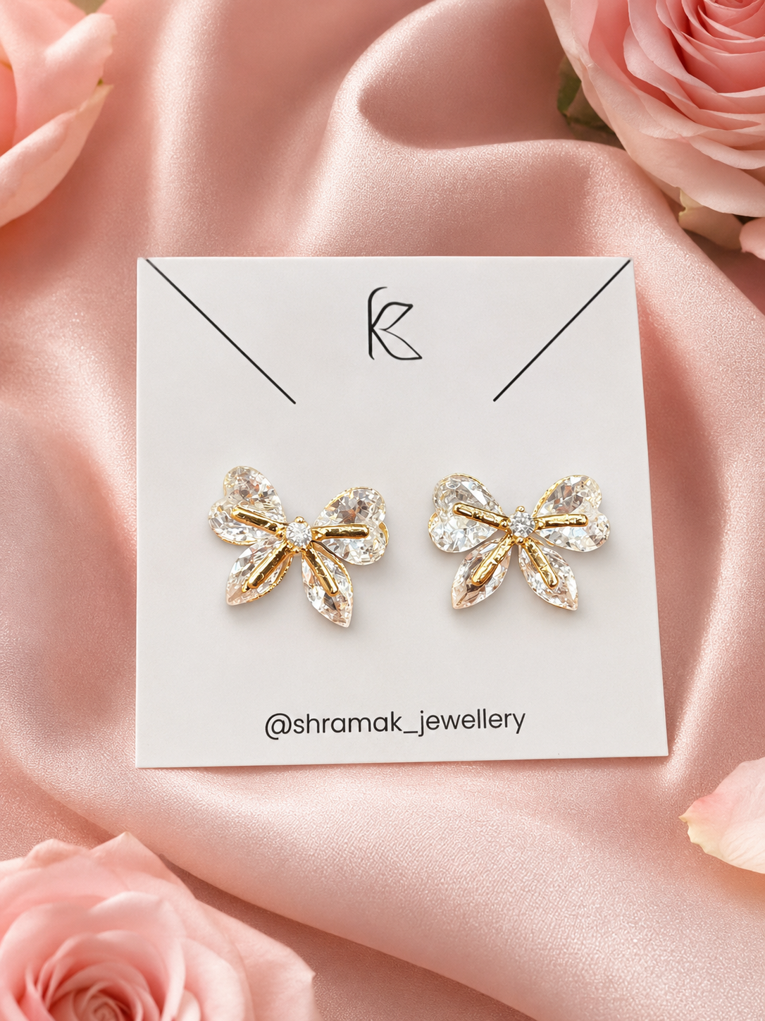 Gold-Tone Crystal Bow Stud Earrings