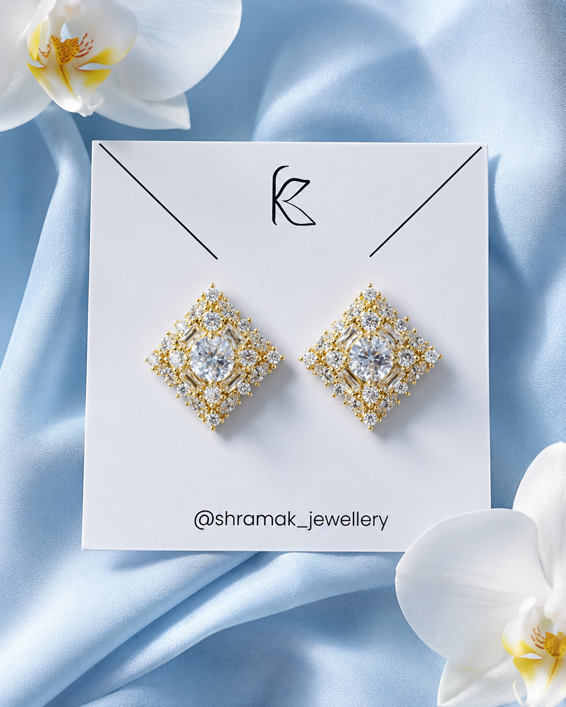 Gold-Tone Geometric CZ Stud Earrings