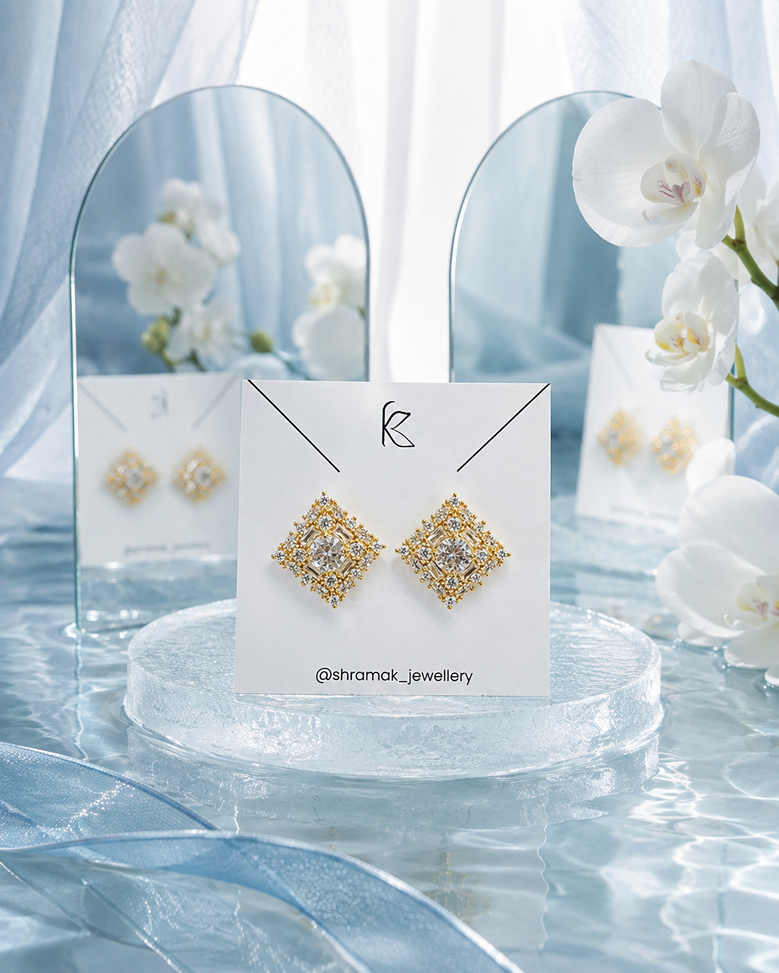 Gold-Tone Geometric CZ Stud Earrings