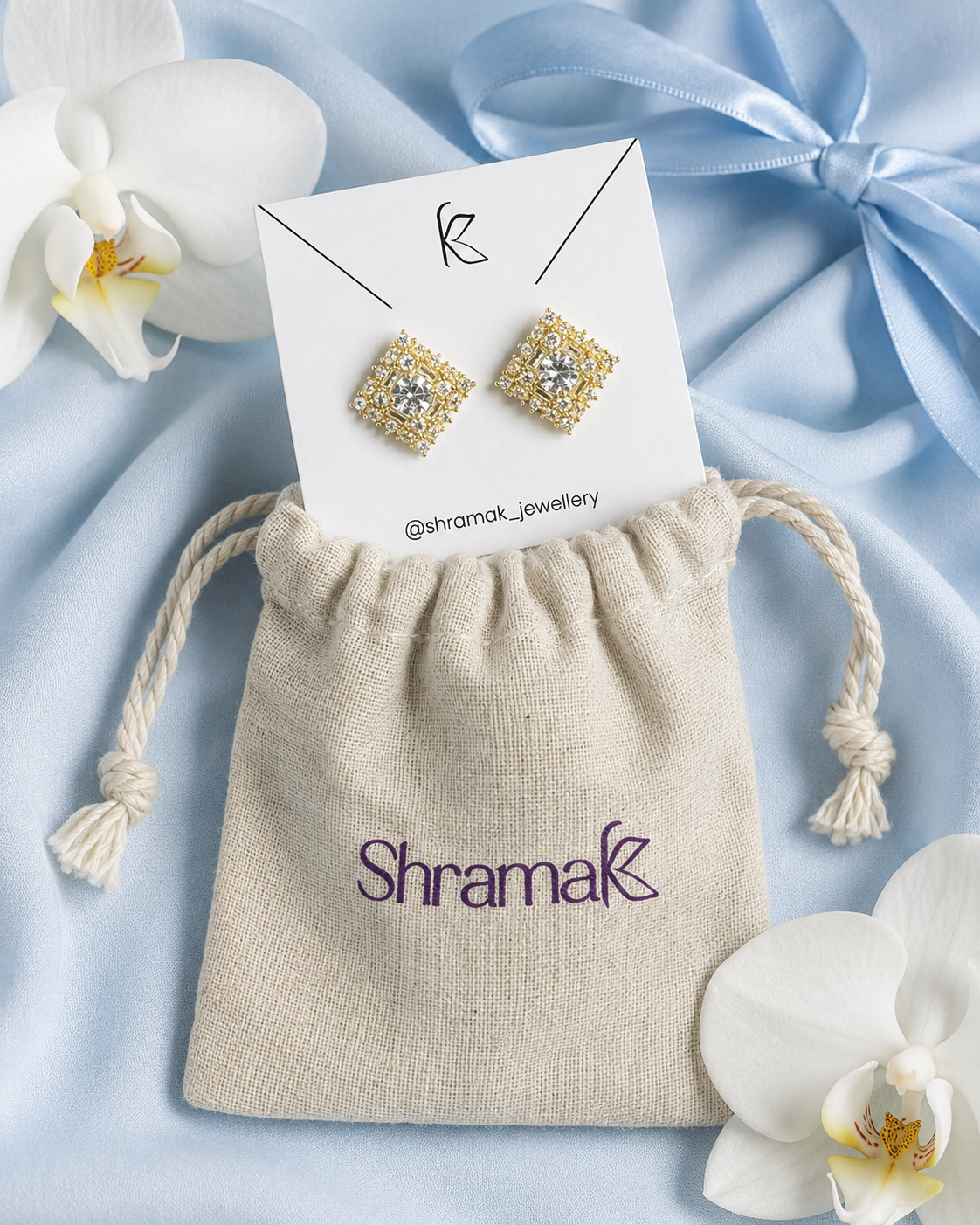 Gold-Tone Geometric CZ Stud Earrings