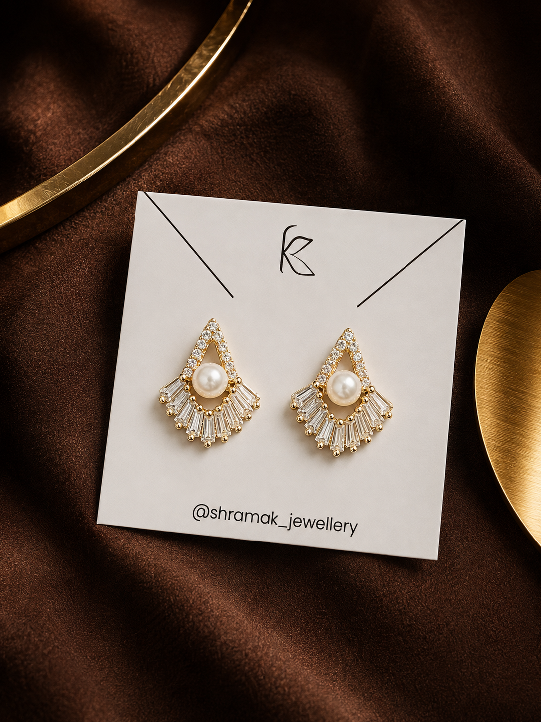 Gold-Tone Pearl &amp; Baguette CZ Earrings