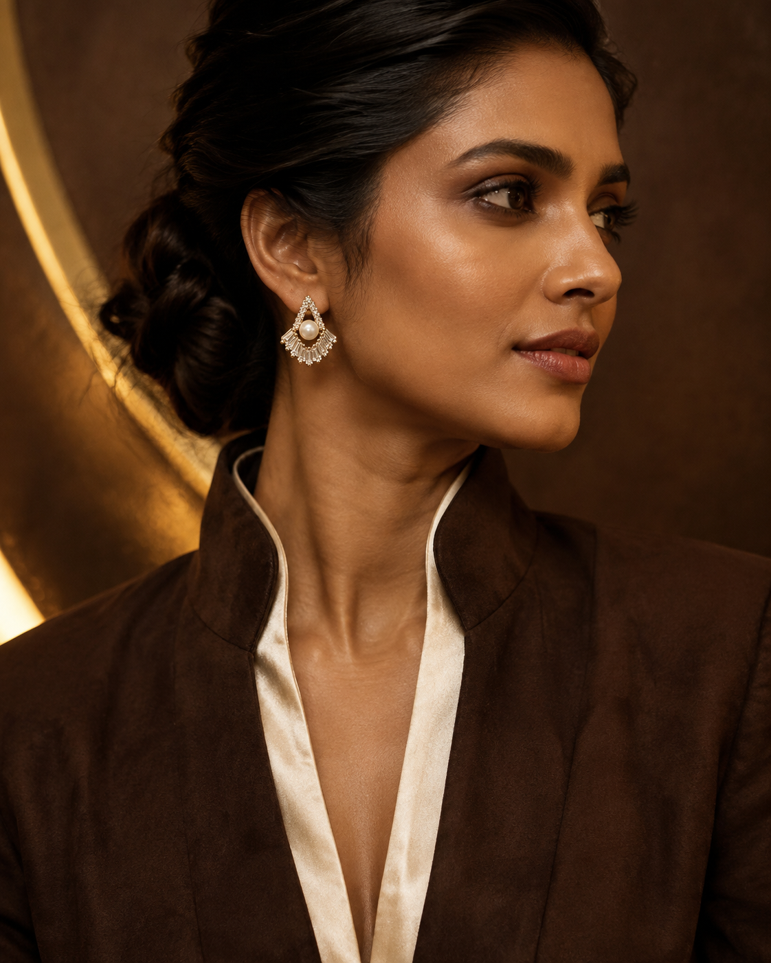 Gold-Tone Pearl &amp; Baguette CZ Earrings