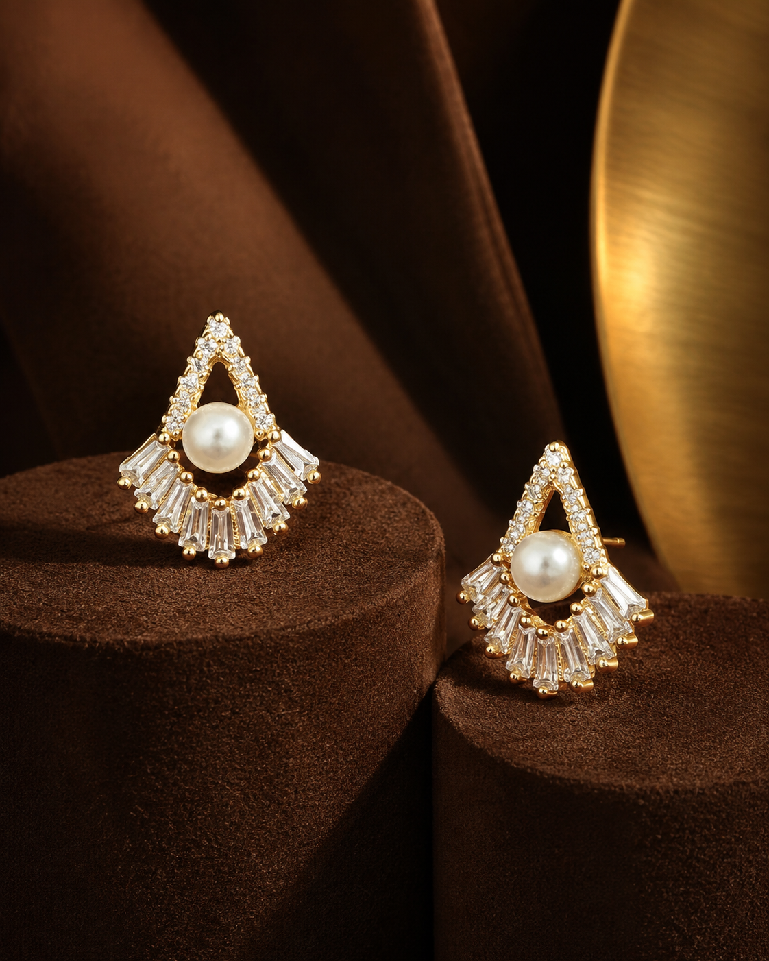 Gold-Tone Pearl &amp; Baguette CZ Earrings