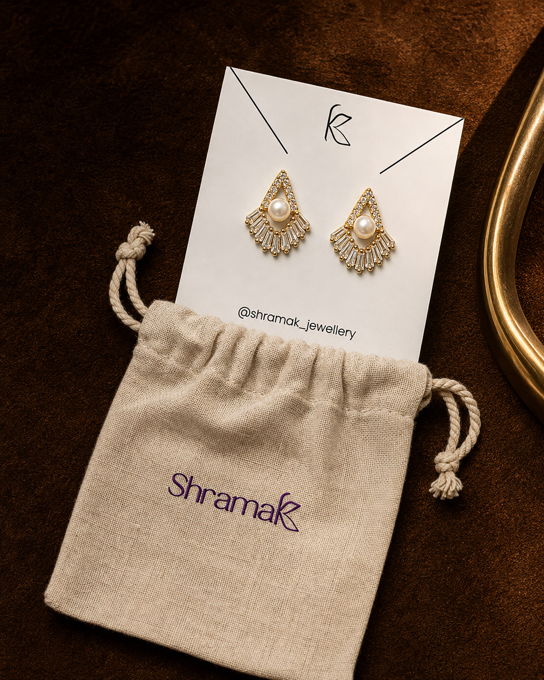 Gold-Tone Pearl &amp; Baguette CZ Earrings