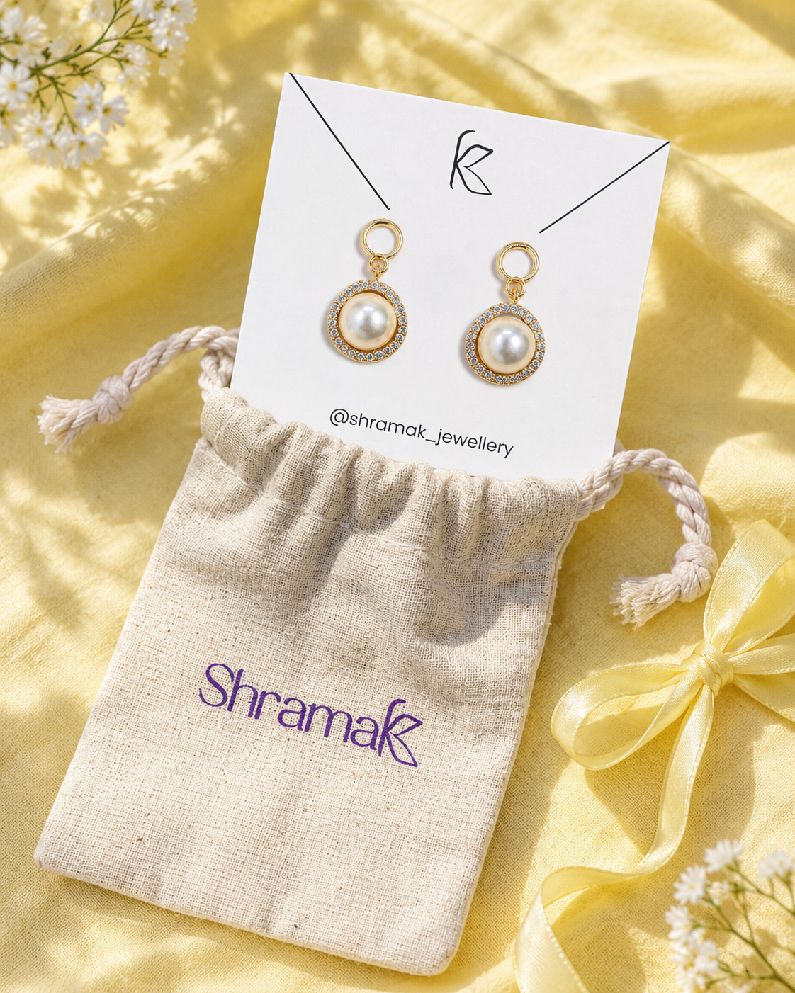 Gold-Tone Pearl &amp; CZ Drop Earrings