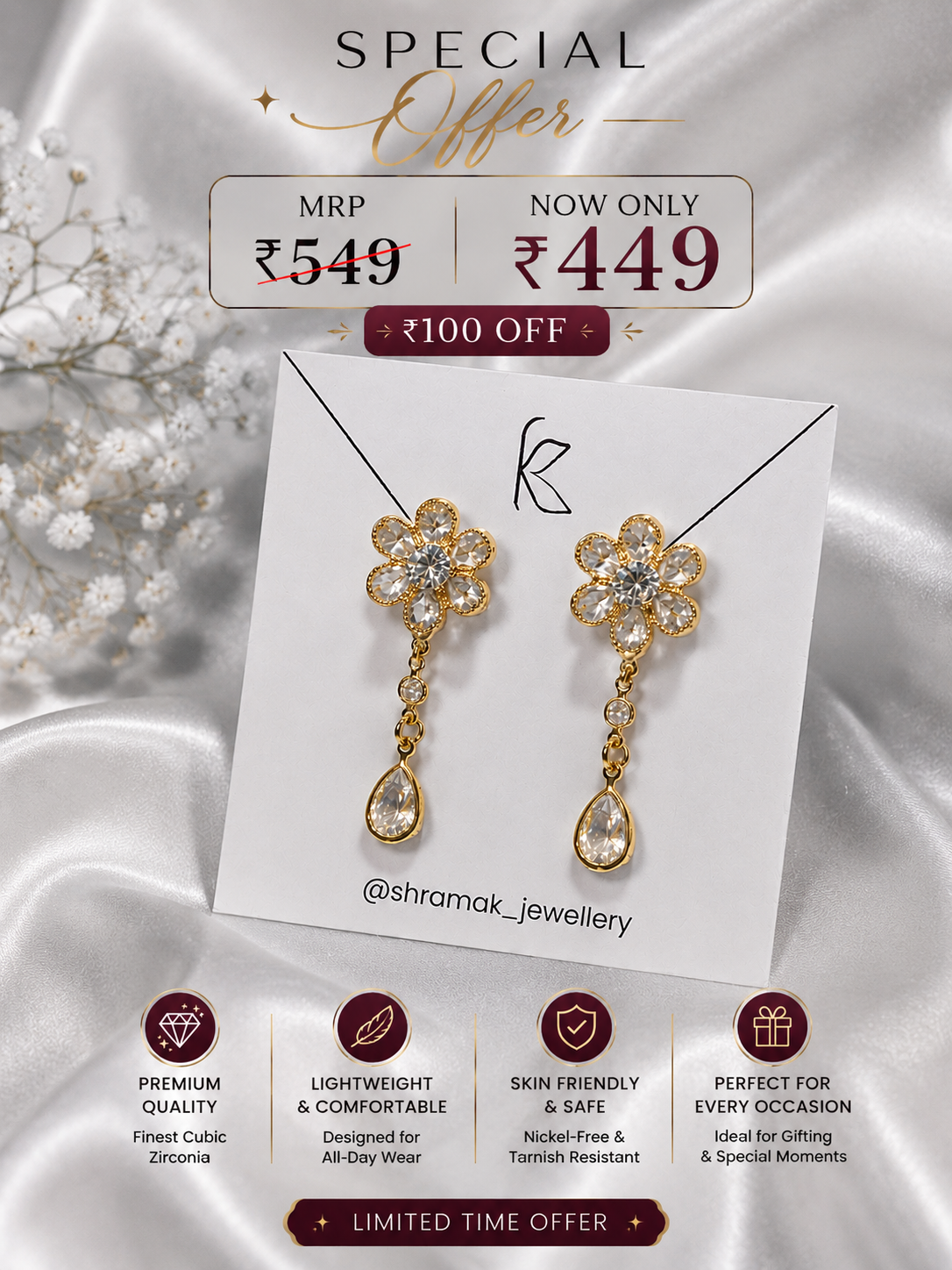 Floral Crystal Drop Earrings
