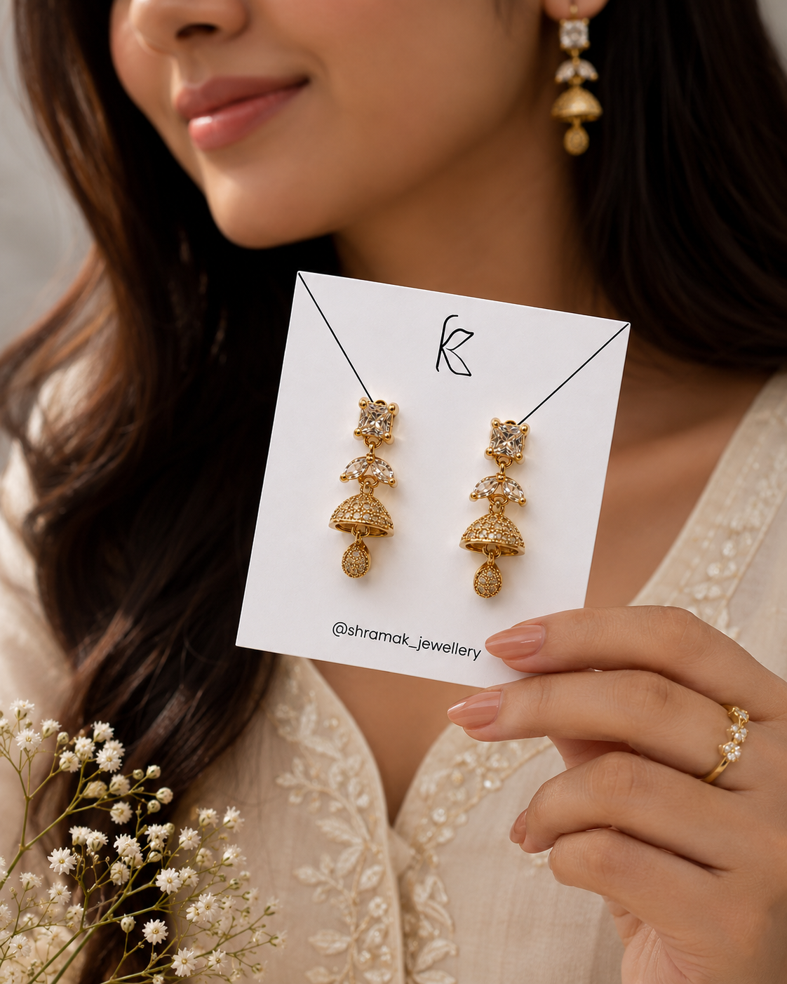 Gold-Tone Crystal Jhumka Drop Earrings