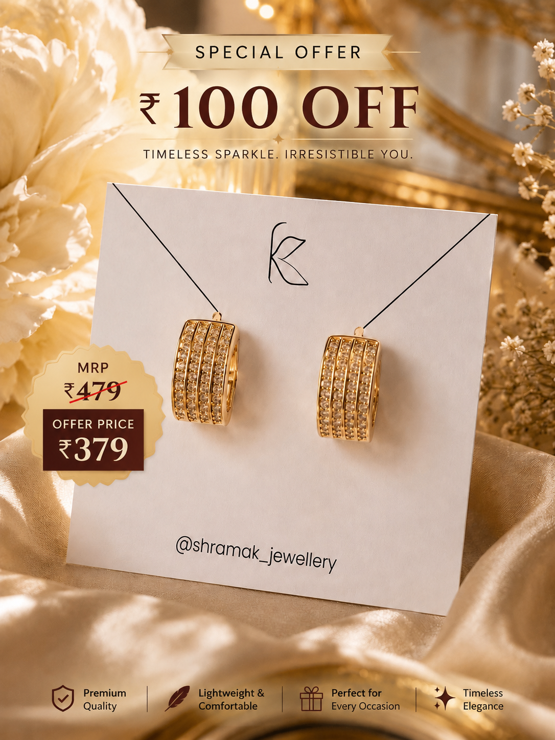 Royal Crystal Huggie Earrings