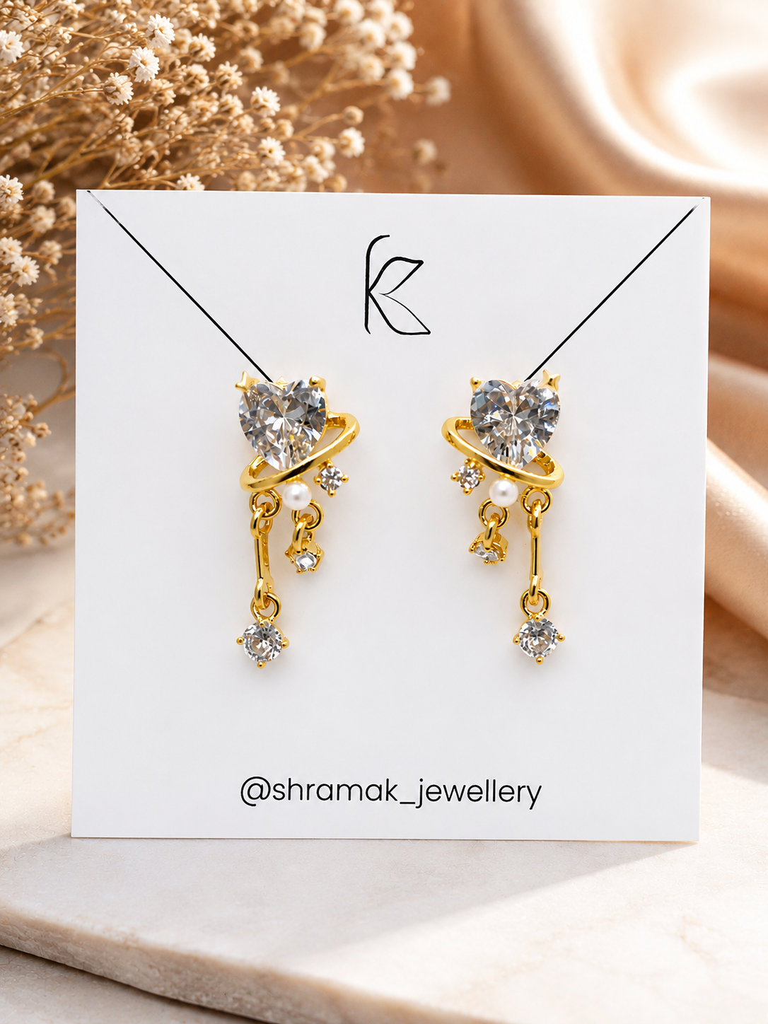 Heart Crystal Drop Earrings.