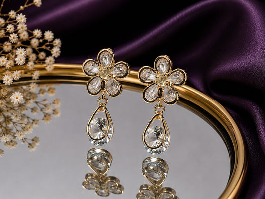 Floral Crystal Drop Earrings