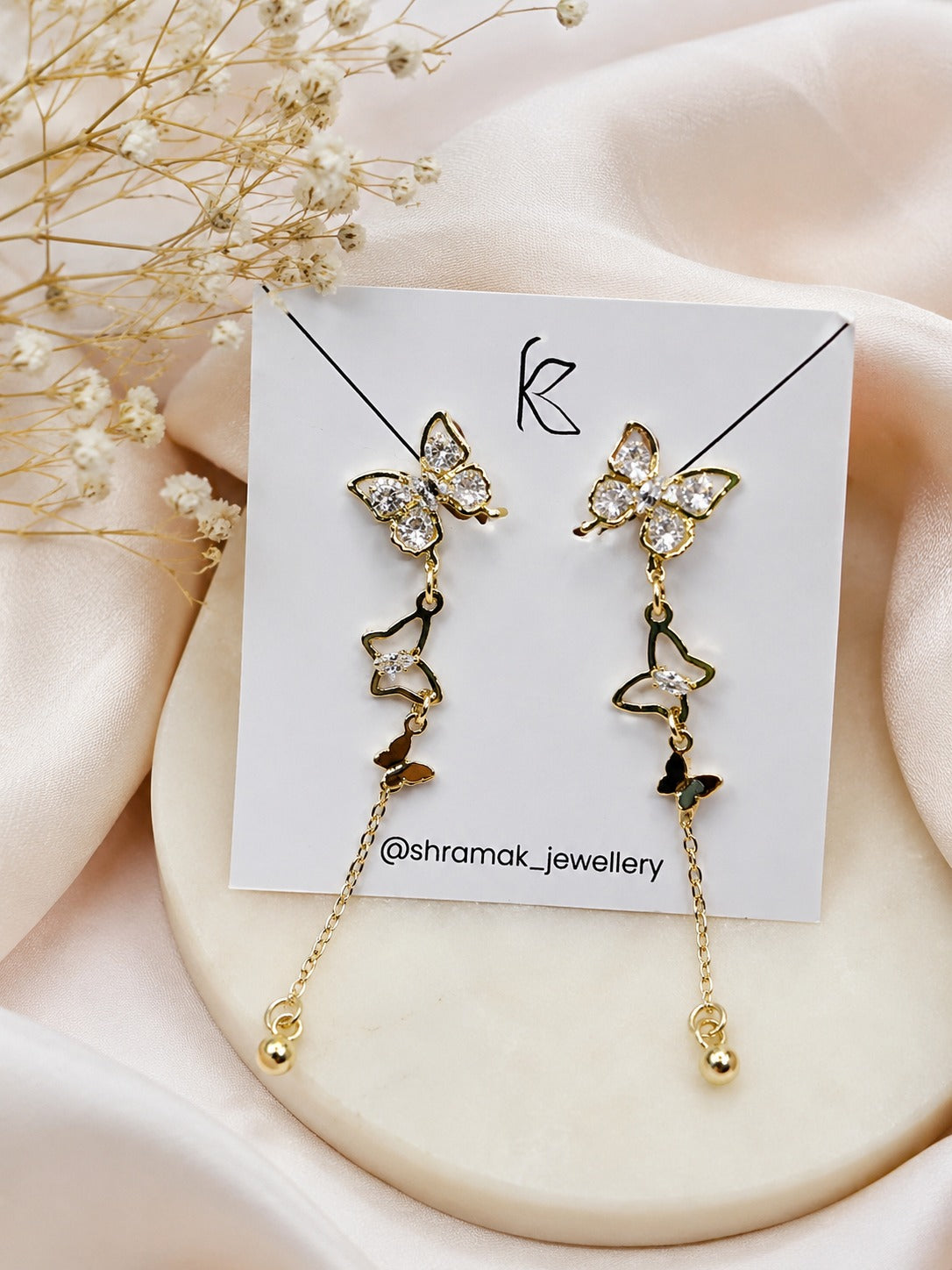 Golden Butterfly Cascade Earrings