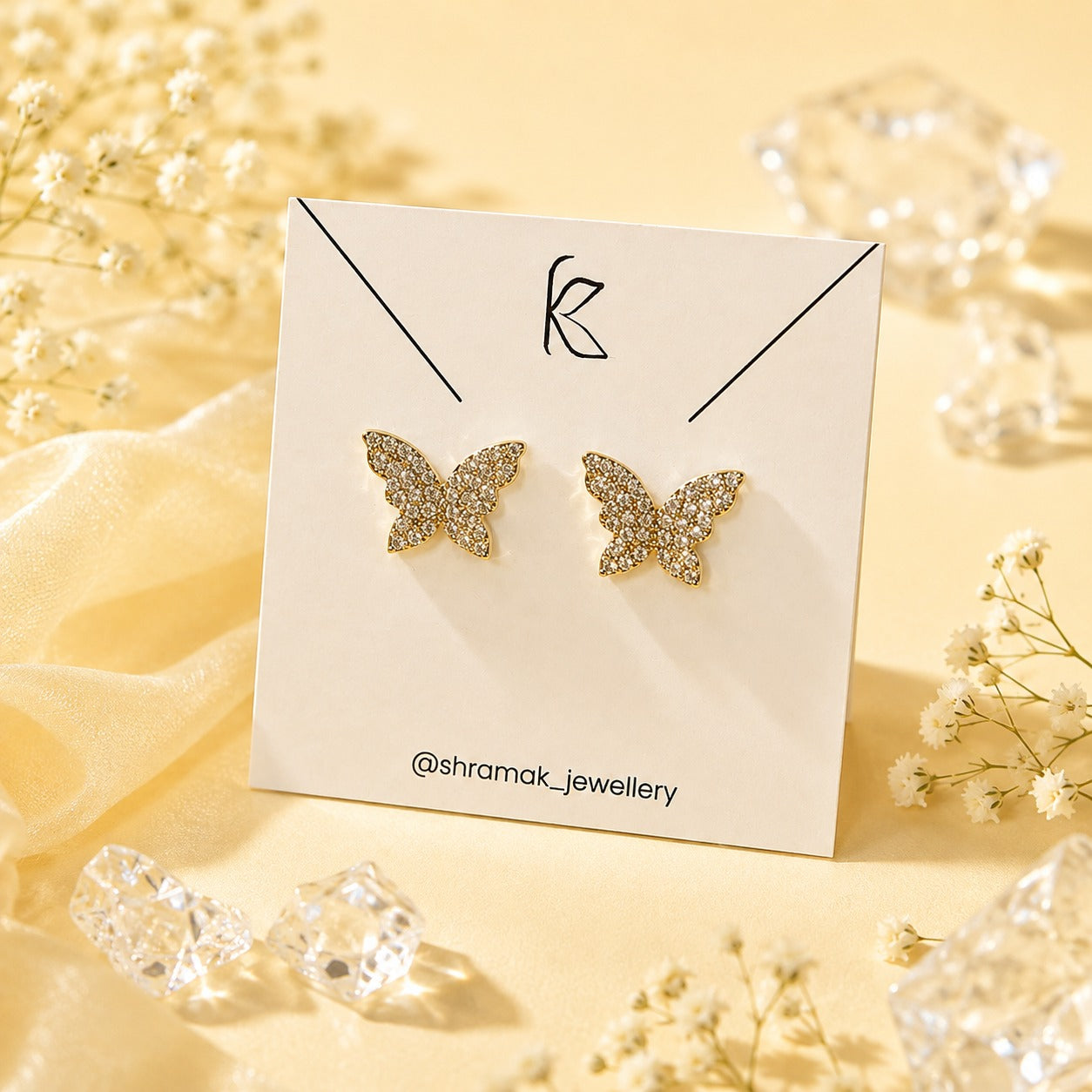 Golden Butterfly Crystal Studs