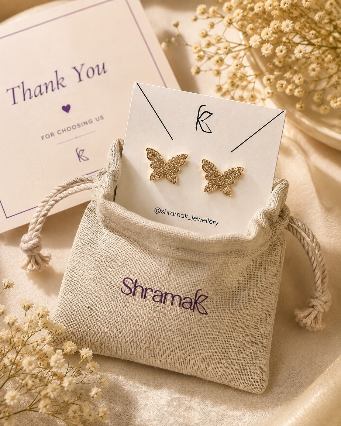 Golden Butterfly Crystal Studs