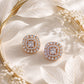 Gold-Tone Square Crystal Stud Earrings