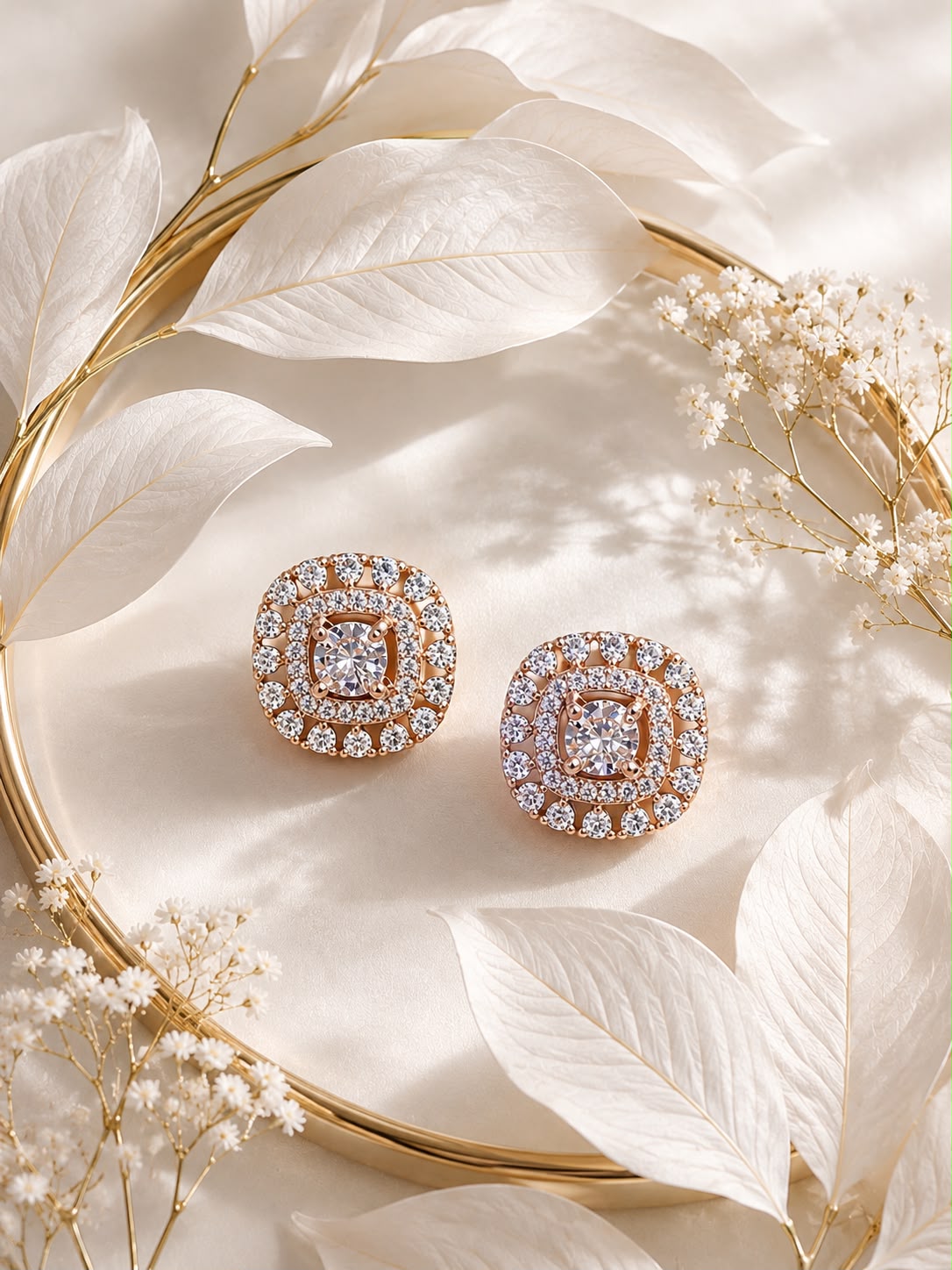 Gold-Tone Square Crystal Stud Earrings