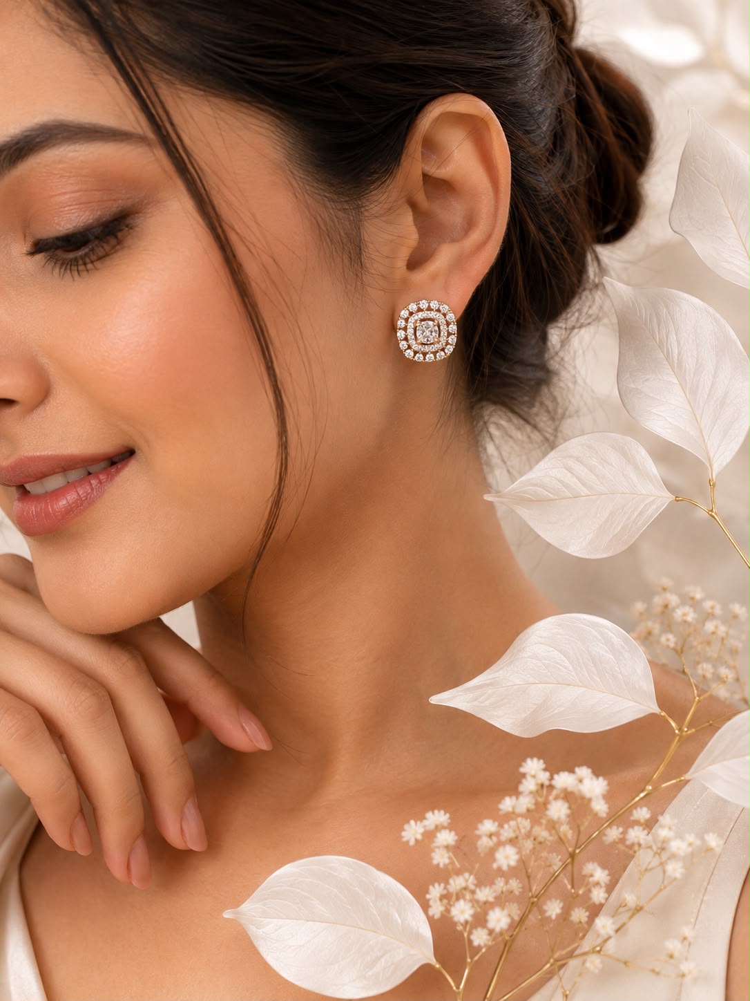 Gold-Tone Square Crystal Stud Earrings