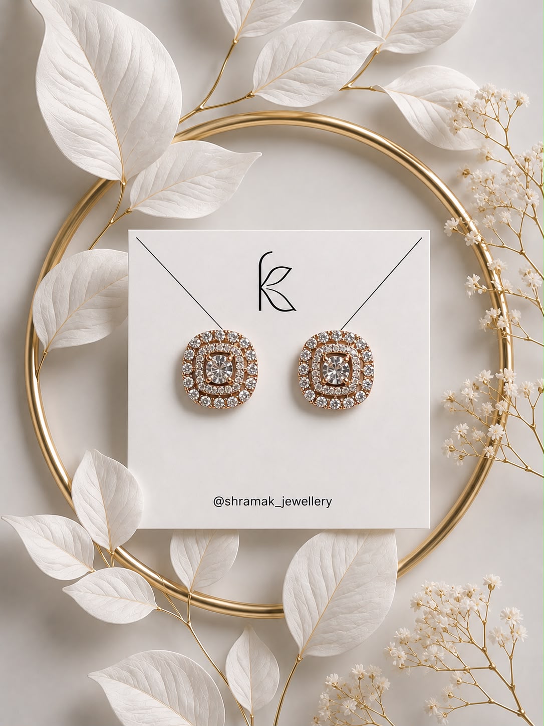 Gold-Tone Square Crystal Stud Earrings