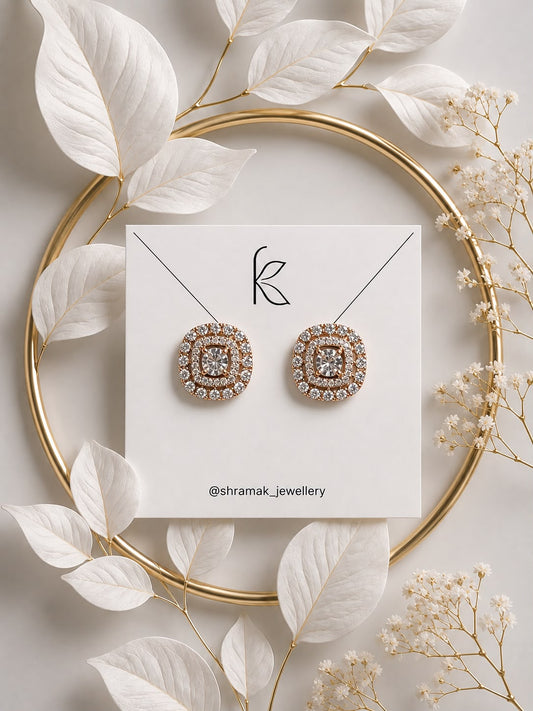 Gold-Tone Square Crystal Stud Earrings