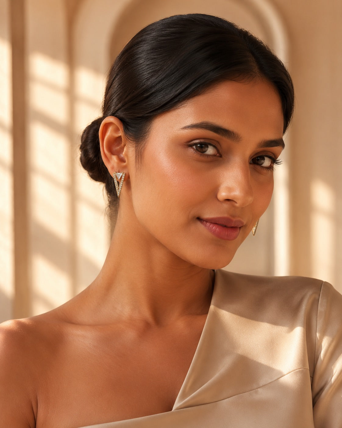 Gold-Tone Geometric Triangle Crystal Stud Earrings