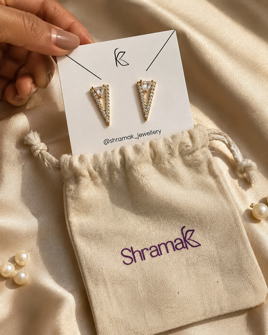 Gold-Tone Geometric Triangle Crystal Stud Earrings